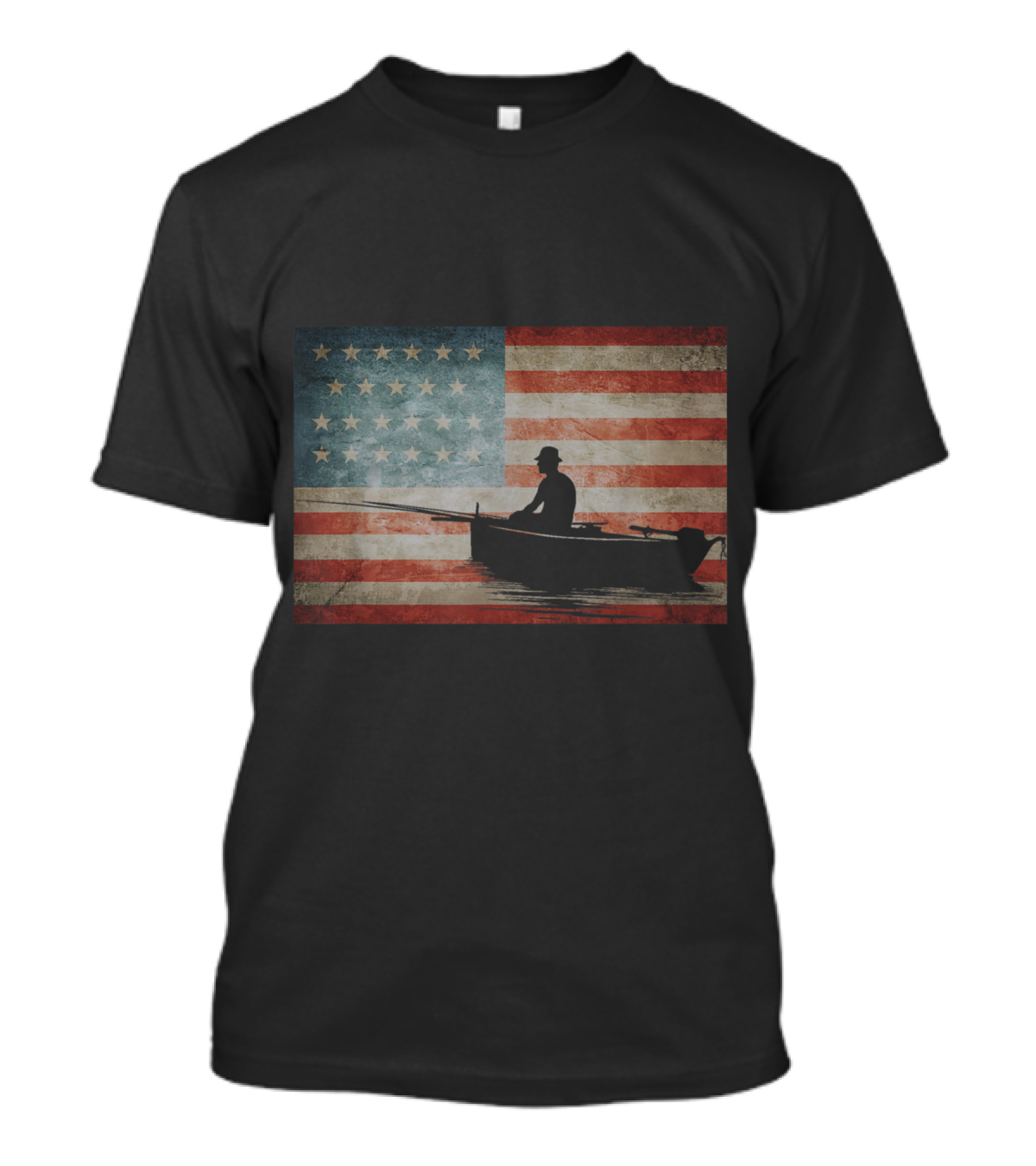 Patriotic Fishing USA Flag Silhouette Cool Fishi T-Shirt