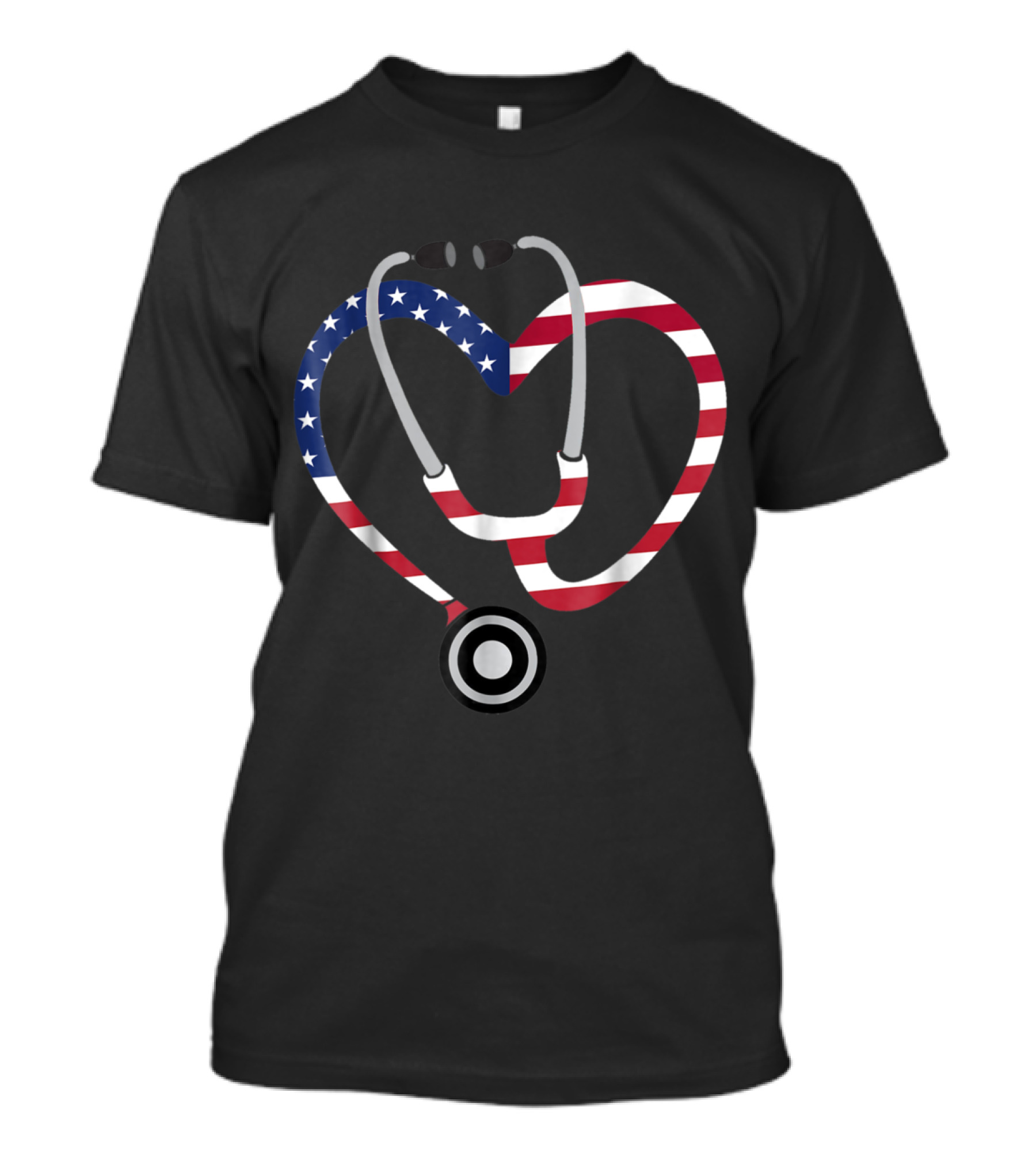 Patriotic American Flag Stethoscope Heart Design Nurse RN CNA T-Shirt