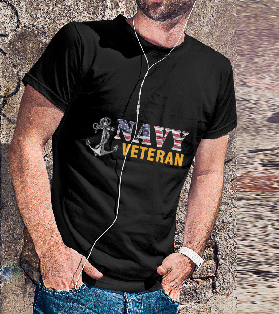 Navy Veteran Stars And Stripes Anchor T-Shirt