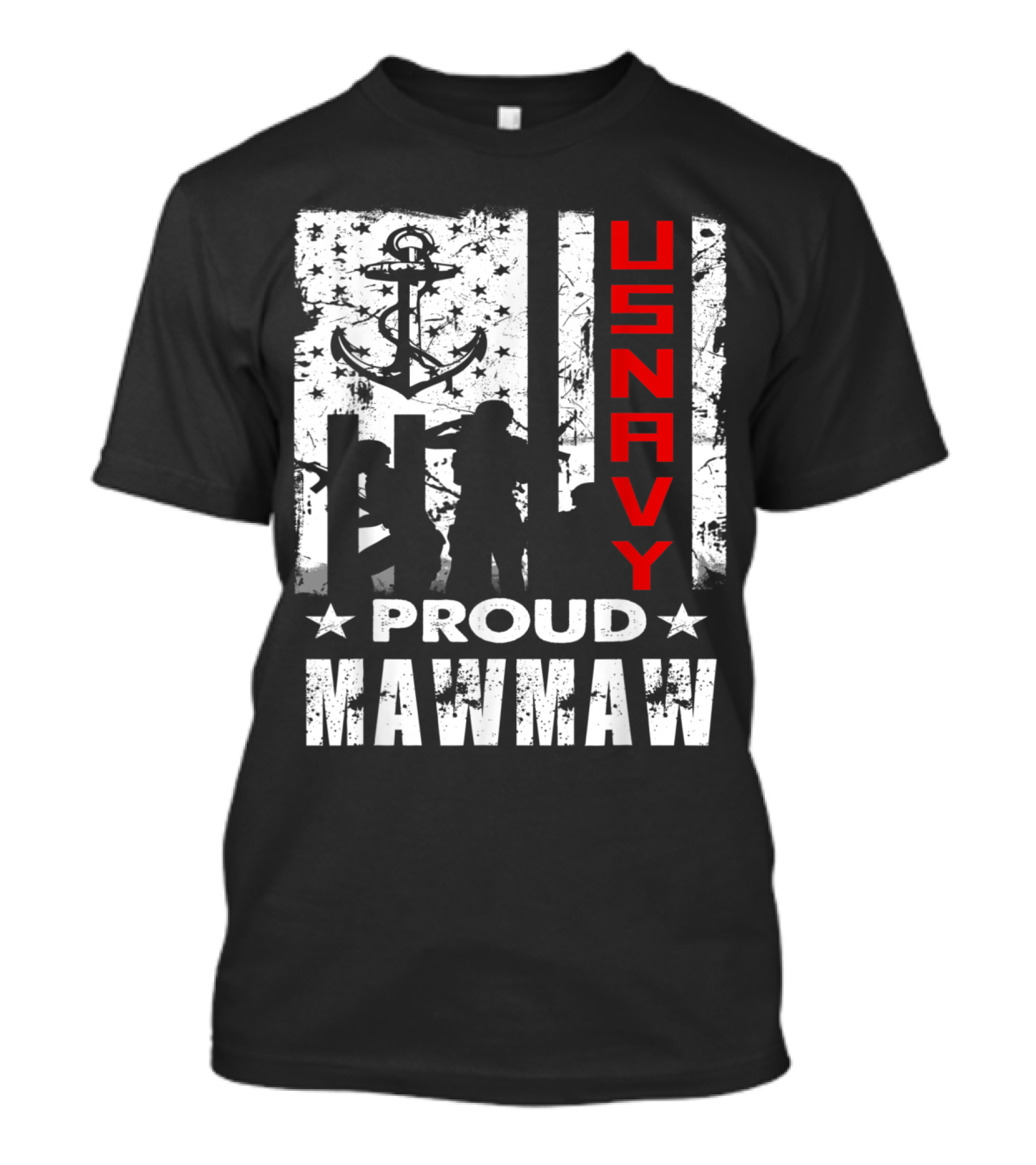 US Navy Proud Mawmaw Veteran Day Anchor Silhouette Stars T-Shirt