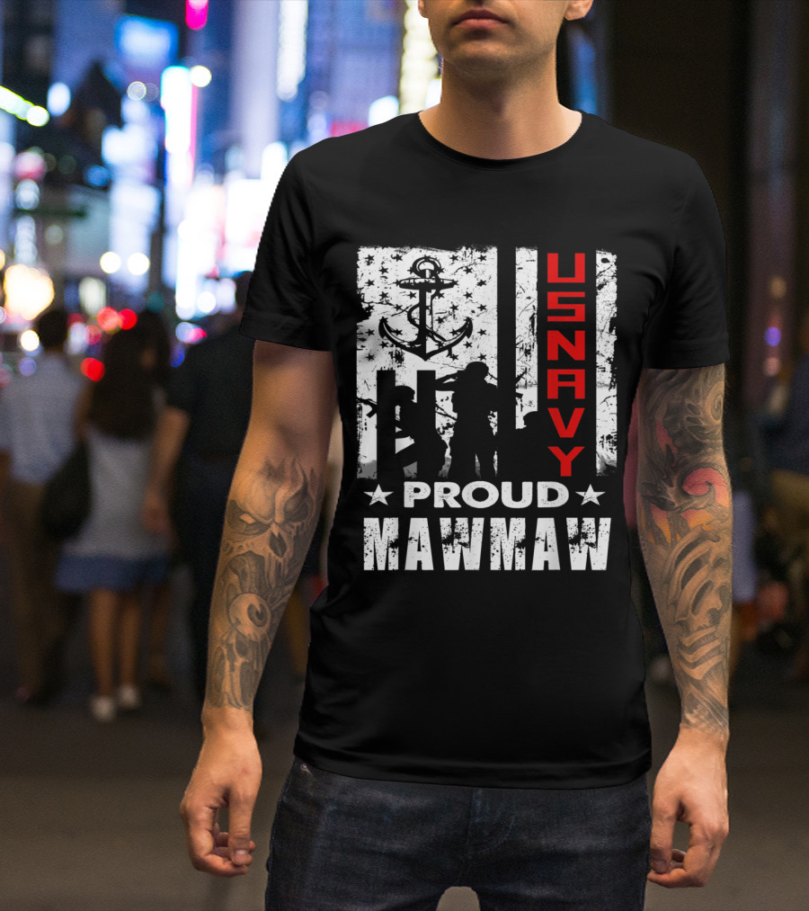 US Navy Proud Mawmaw Veteran Day Anchor Silhouette Stars T-Shirt