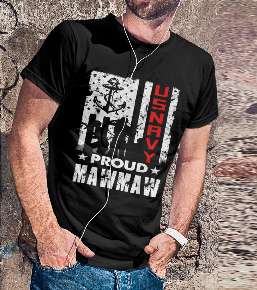 US Navy Proud Mawmaw Veteran Day Anchor Silhouette Stars T-Shirt