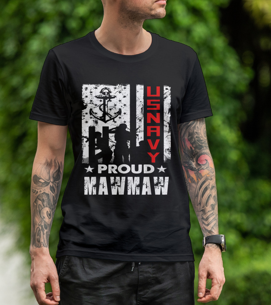 US Navy Proud Mawmaw Veteran Day Anchor Silhouette Stars T-Shirt