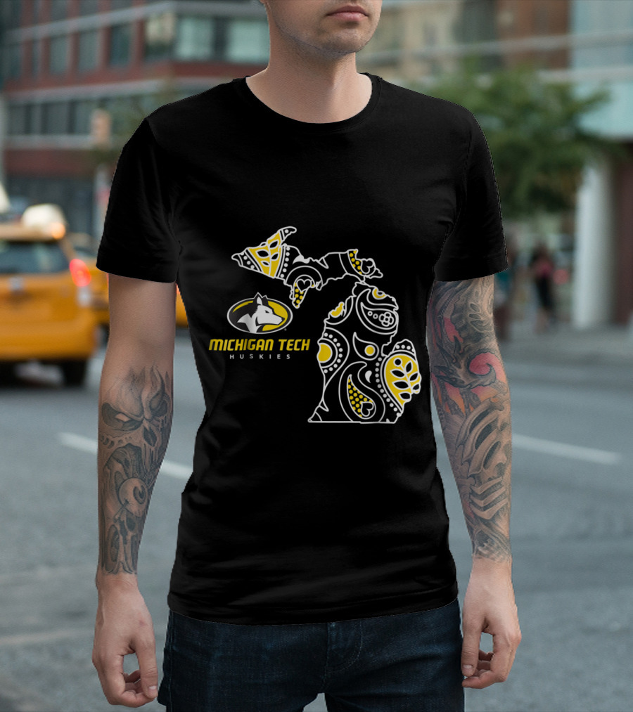 Michigan Tech Huskies Paisley State Map with Husky T-Shirt