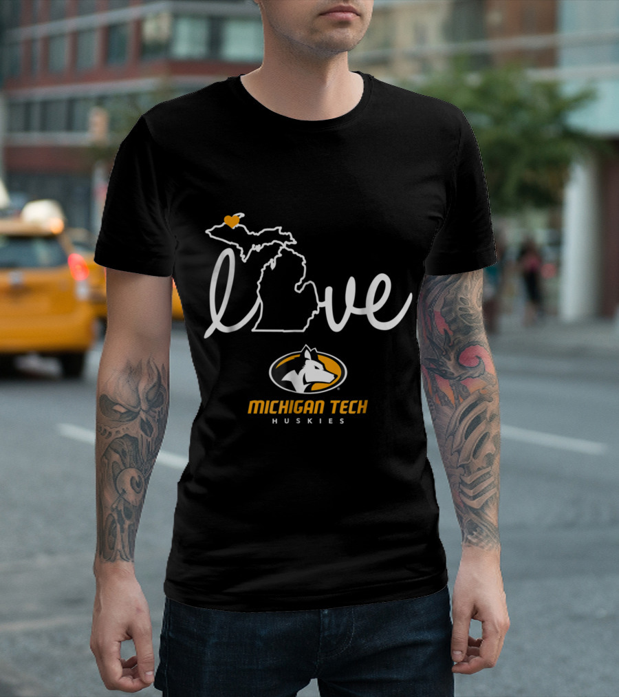 Michigan Tech Huskies Love Heart Michigan Map T-Shirt