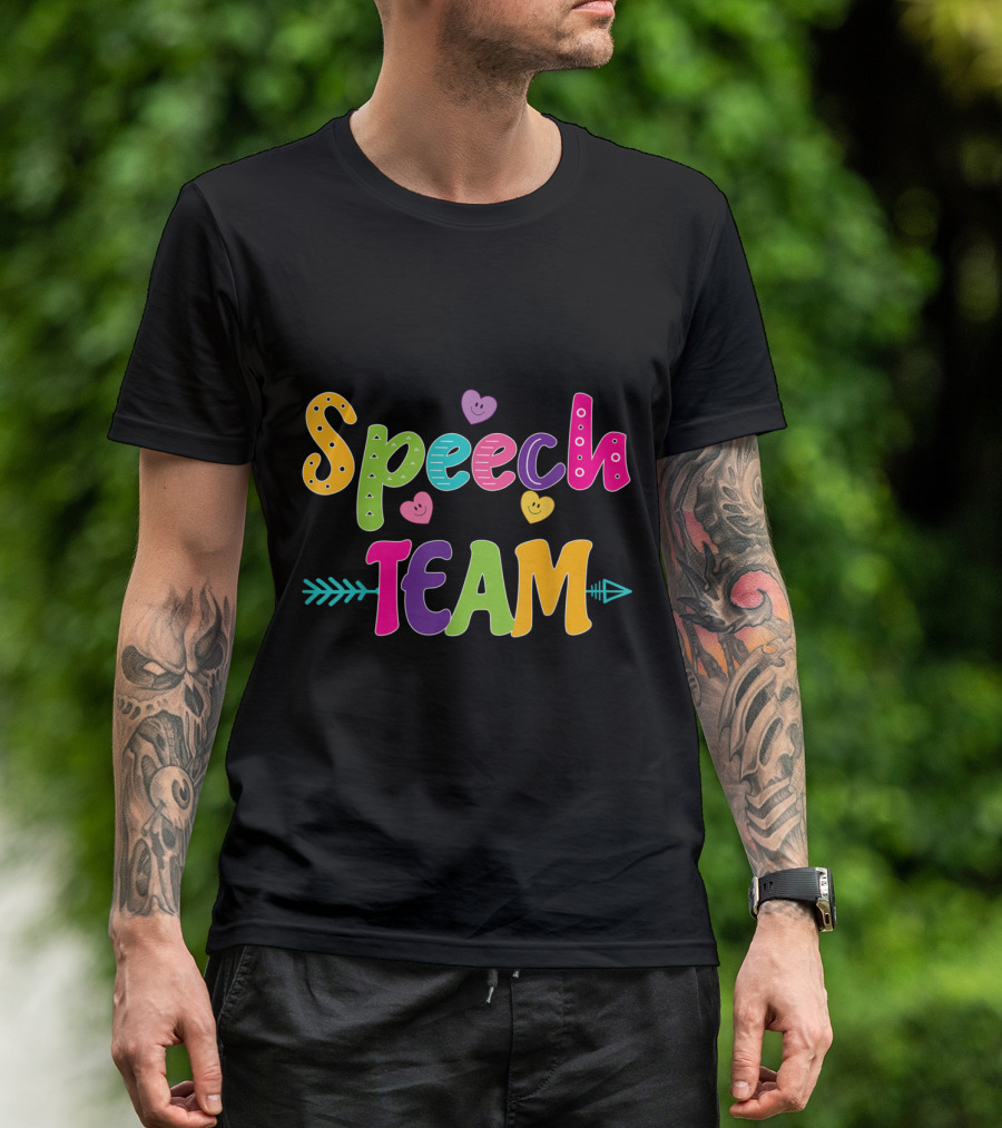 Speech Team Colorful Smiley Faces And Arrows T-Shirt