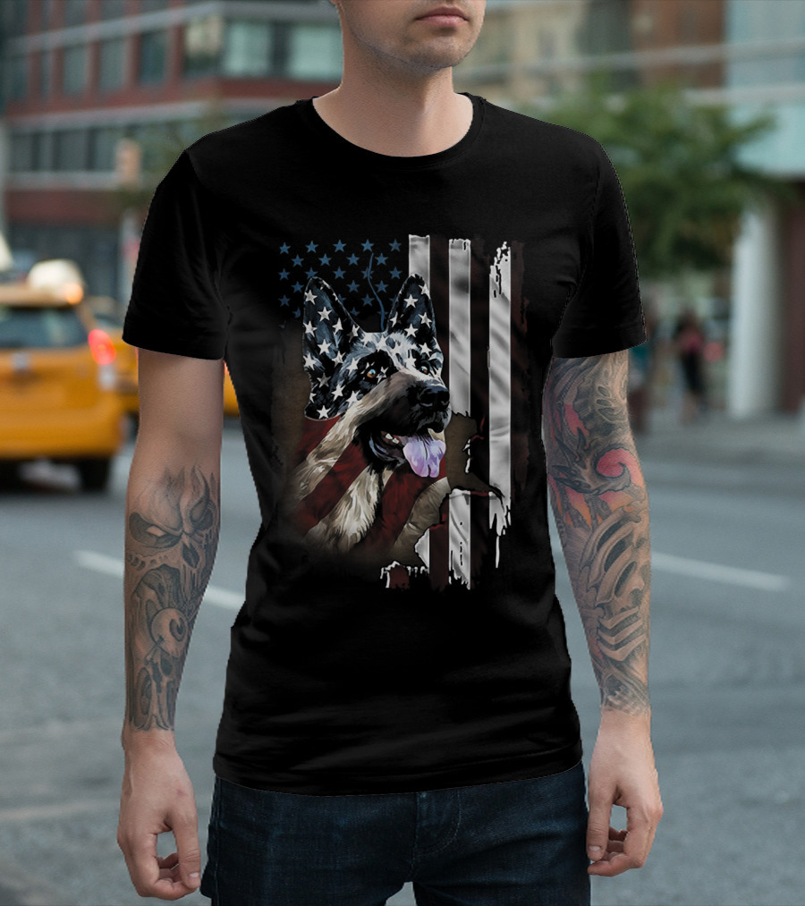 American Flag Pattern German Shepherd Dog T-Shirt