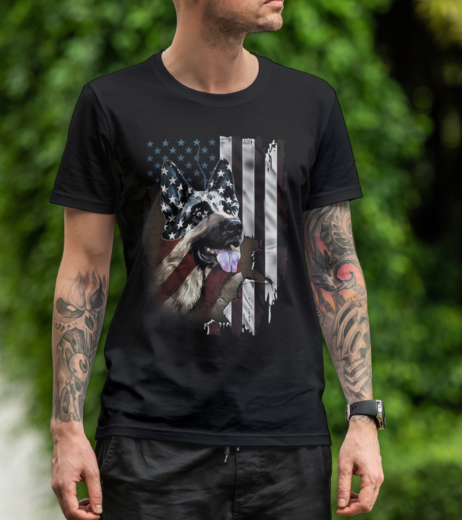 American Flag Pattern German Shepherd Dog T-Shirt