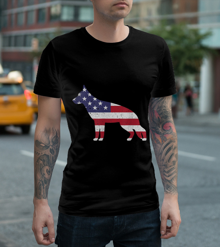 Patriotic German Shepherd with American Flag Colors for 4th of July T-Shirt