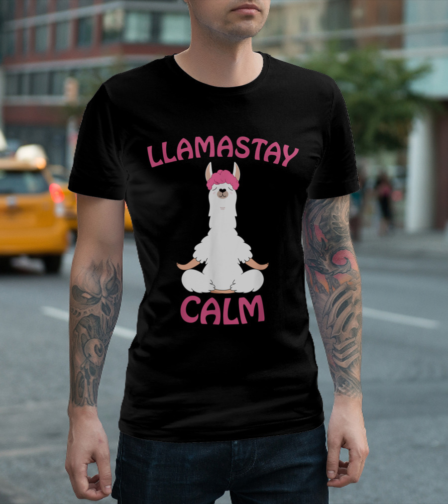 Llamastay Calm Funny Sukhasana Yoga Llama Relaxation Humor T-Shirt