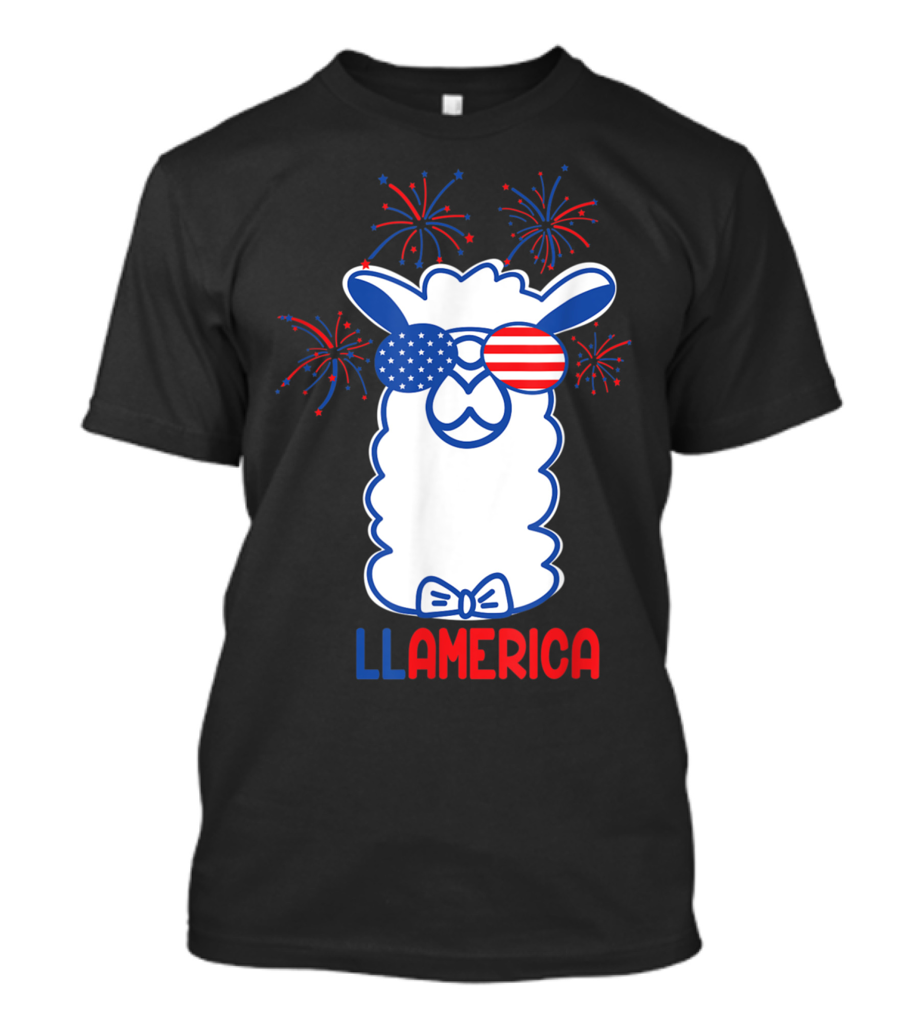 Llamerica Fireworks American Flag Glasses Llama T-Shirt