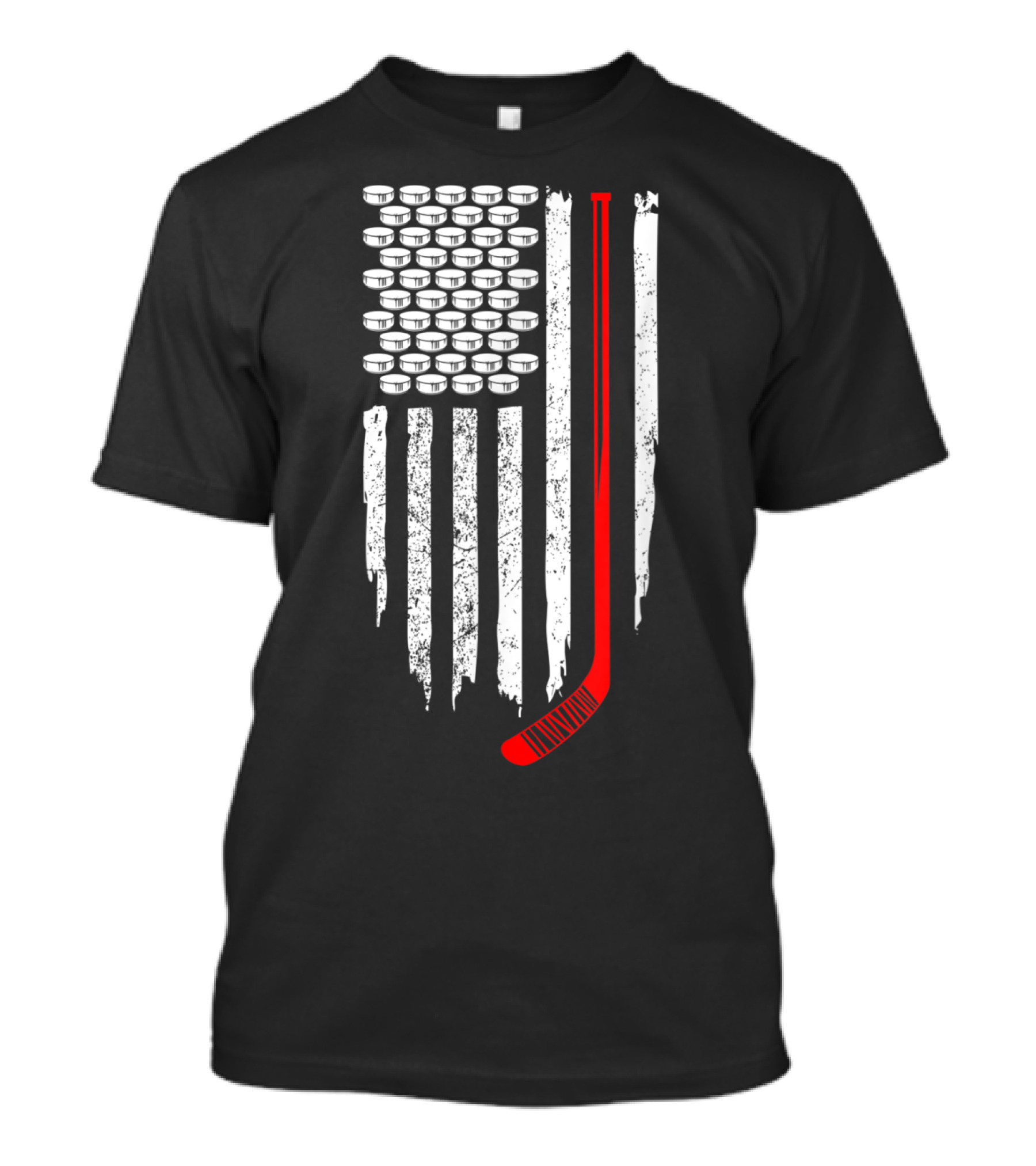 USA Flag Design With Hockey Stick And Pucks For Patriotic Hockey Fans T-Shirt
