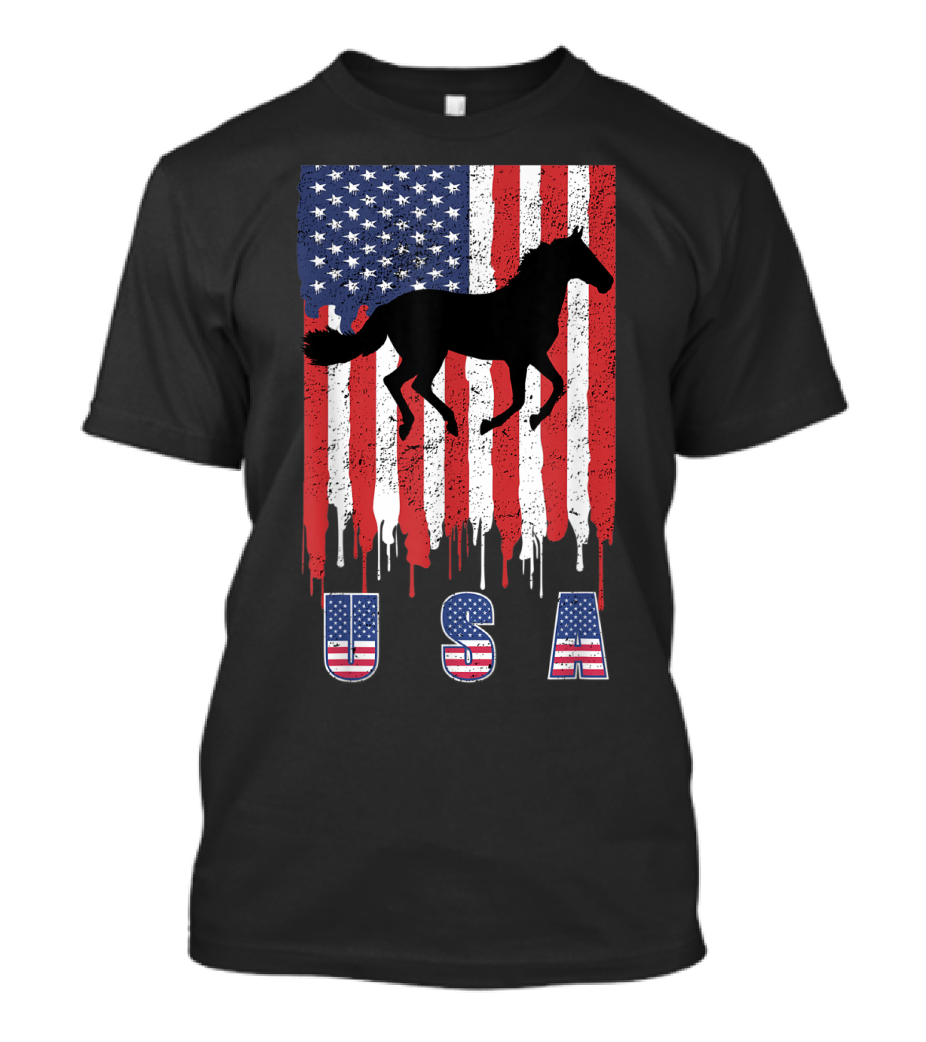 USA Patriotic Horse Silhouette With Dripping American Flag T-Shirt