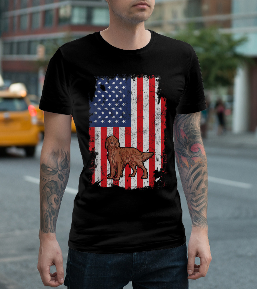 American Flag with Irish Setter Dog in Patriotic T-Shirt