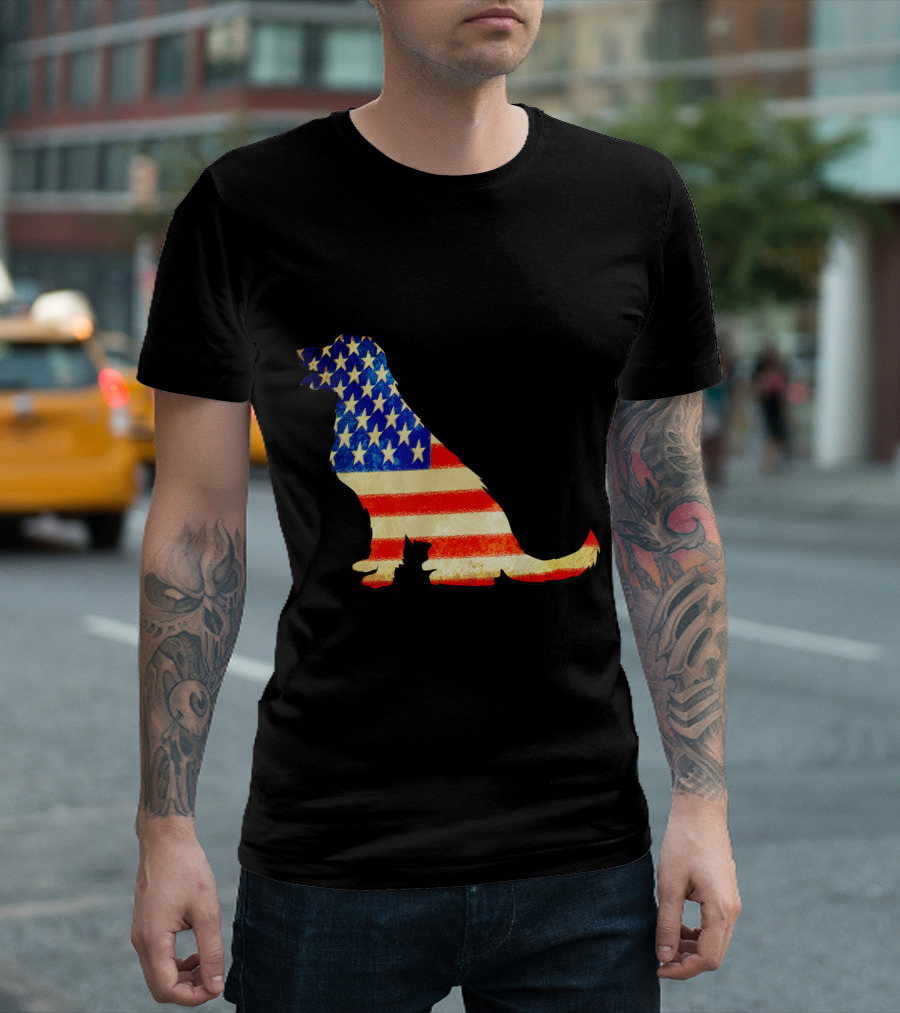 Patriotic Labrador Dog Silhouette With American Flag T-Shirt