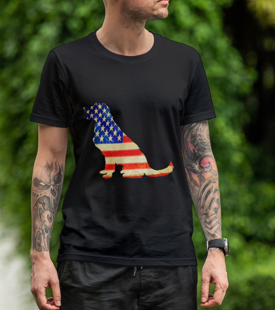 Patriotic Labrador Dog Silhouette With American Flag T-Shirt