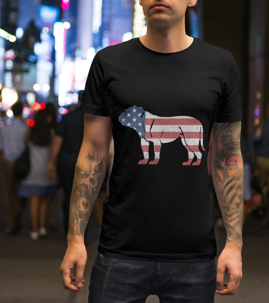 USA Bulldog Silhouette With American Flag T-Shirt