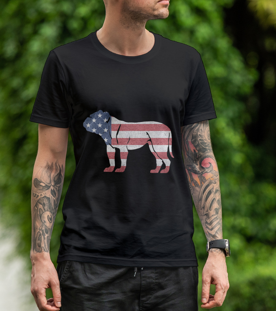 USA Bulldog Silhouette With American Flag T-Shirt