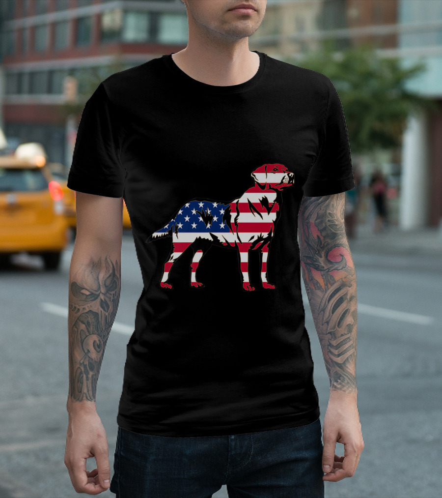 Labrador Retriever Silhouette With USA Flag Pattern In Patriotic Colors T-Shirt
