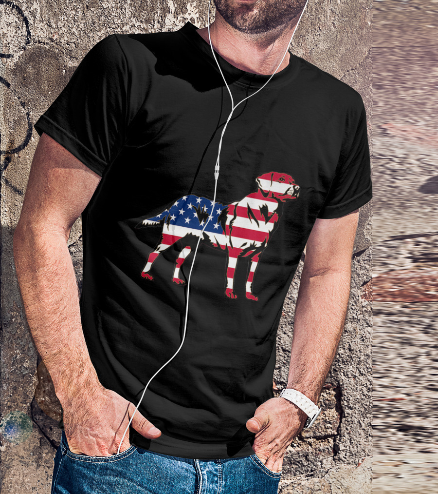 Labrador Retriever Silhouette With USA Flag Pattern In Patriotic Colors T-Shirt