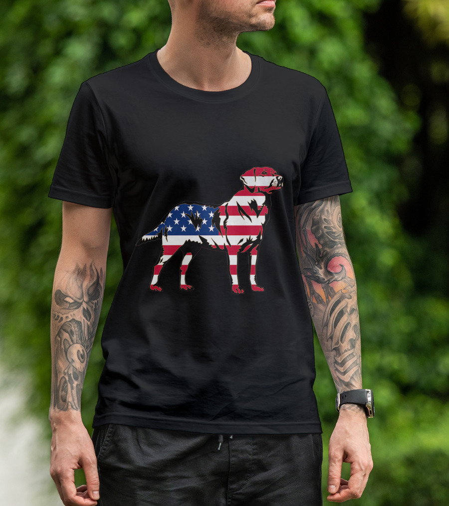 Labrador Retriever Silhouette With USA Flag Pattern In Patriotic Colors T-Shirt