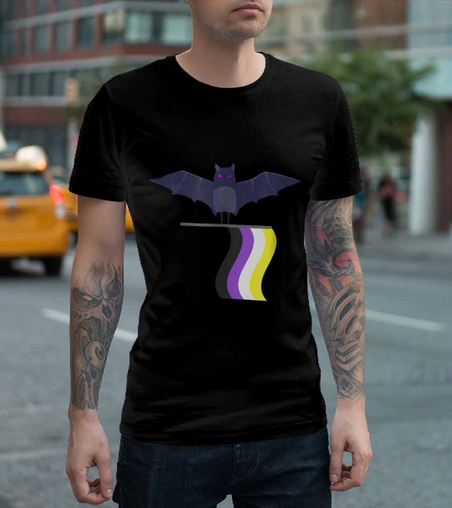 Spooky Bat With Non Binary Flag Colors For Halloween T-Shirt
