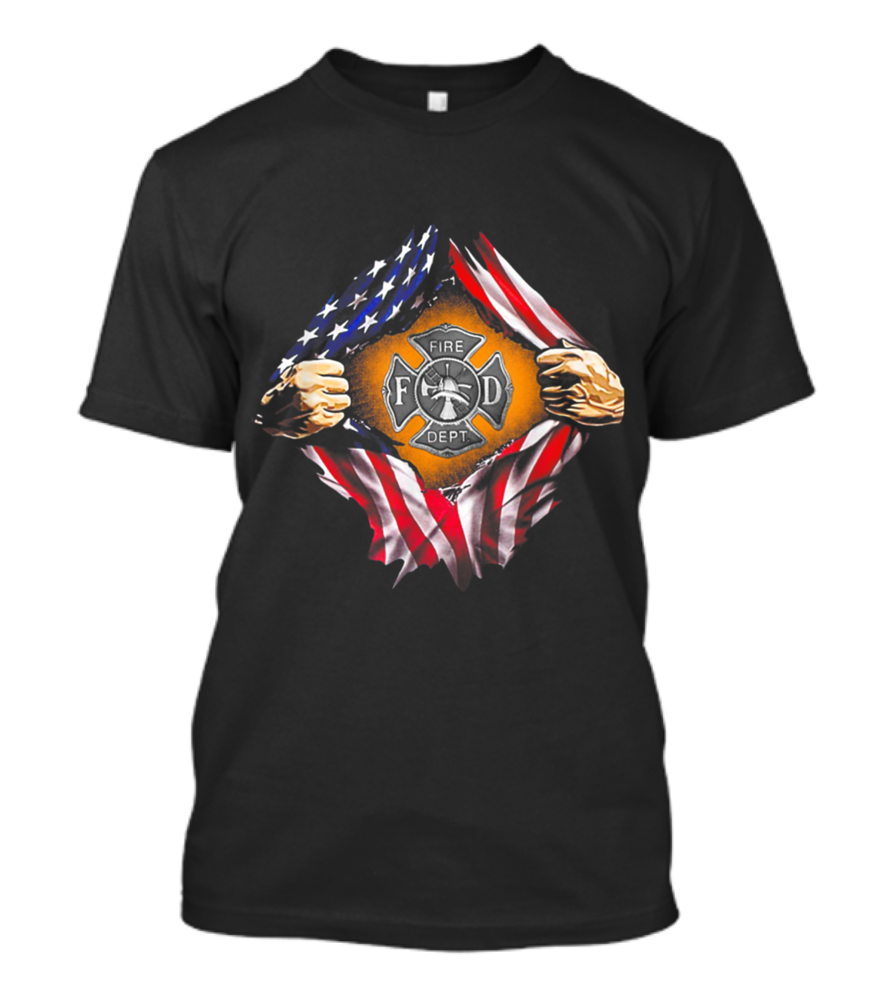 Fire Dept Shield With USA Flag And Firefighter Heroic Visual T-Shirt