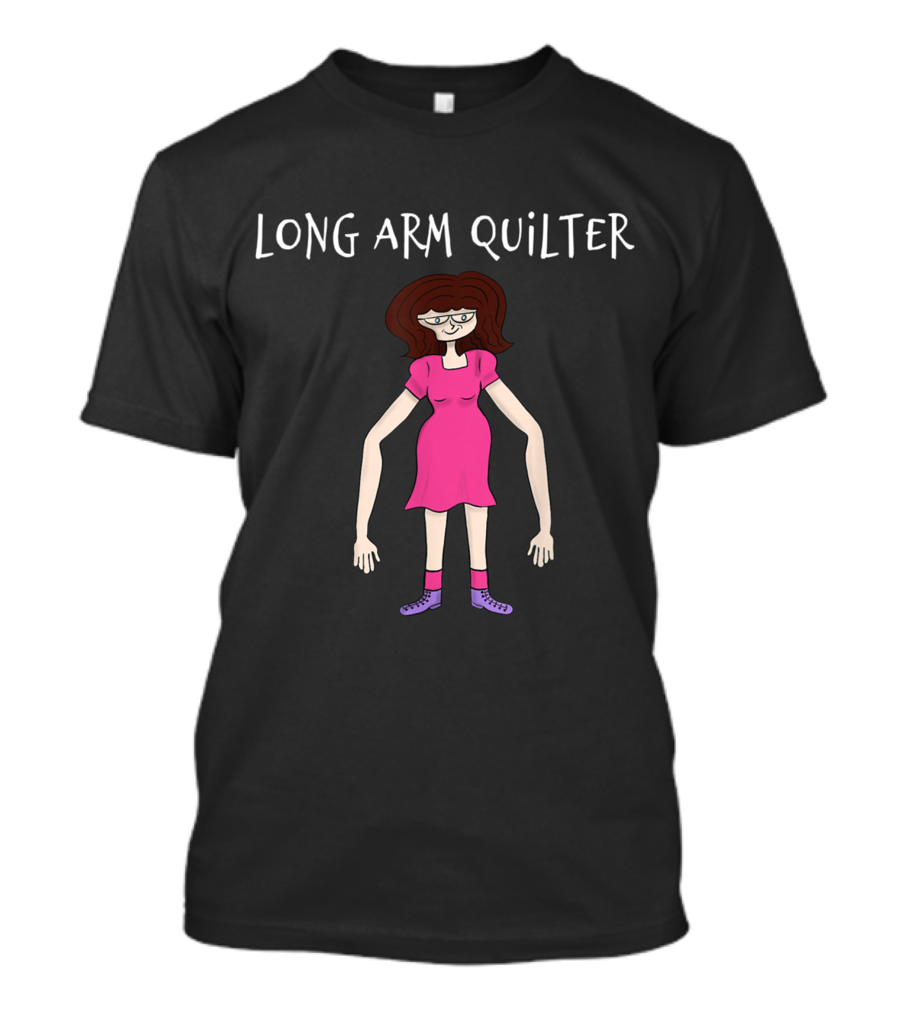 Long Arm Quilter Funny Cartoon Love With Pink Dress And Glasses T-Shirt