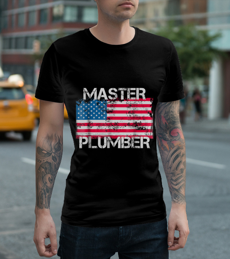 Master Plumber Patriotic US Flag Vintage T-Shirt