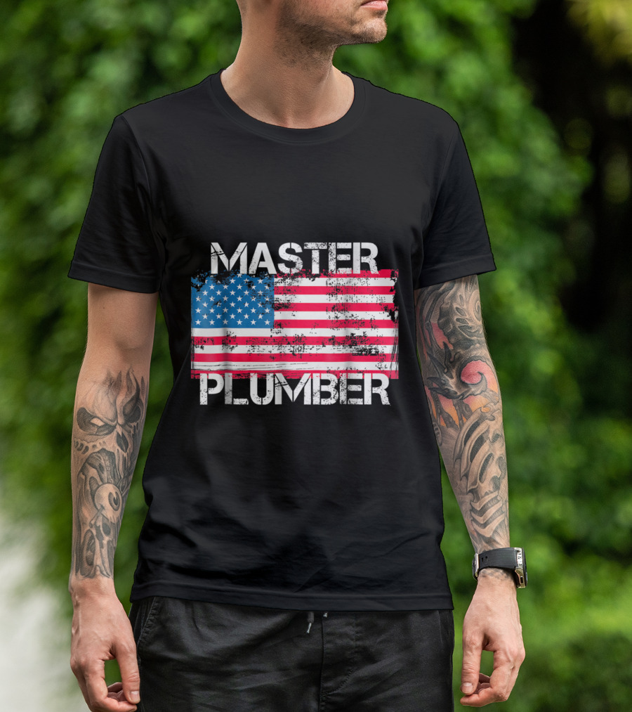 Master Plumber Patriotic US Flag Vintage T-Shirt