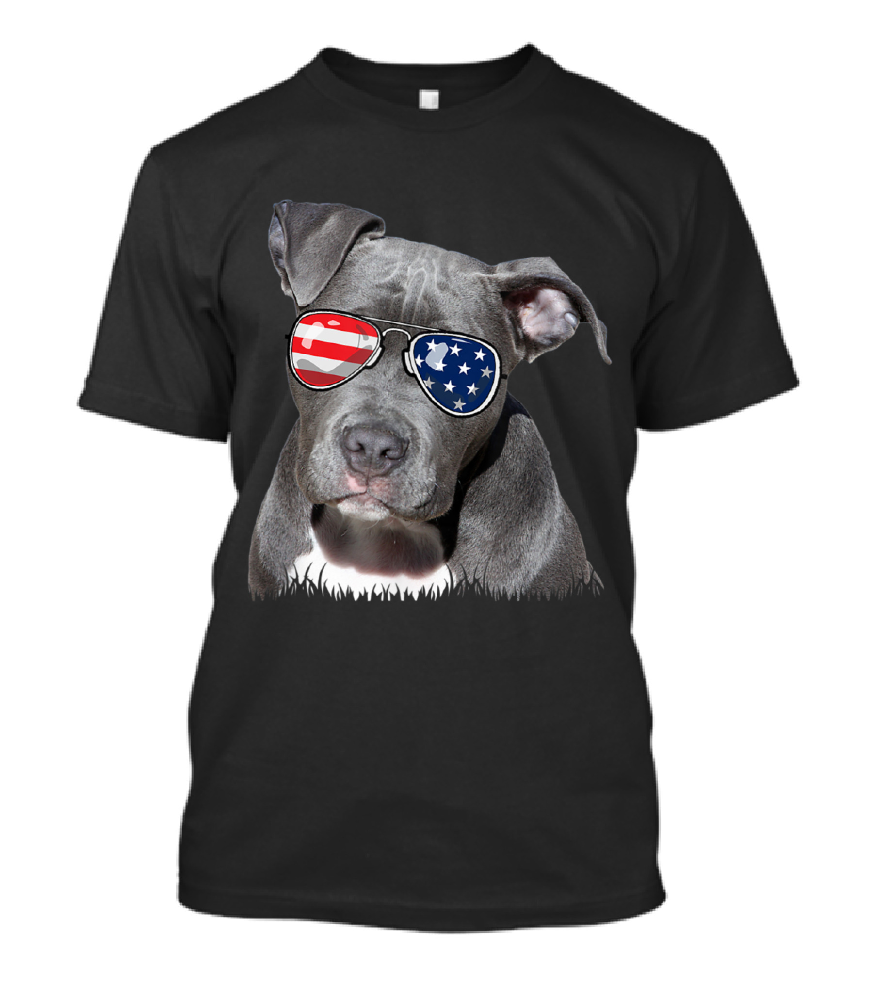 Patriotic Pitbull Dog With American Flag Sunglasses T-Shirt