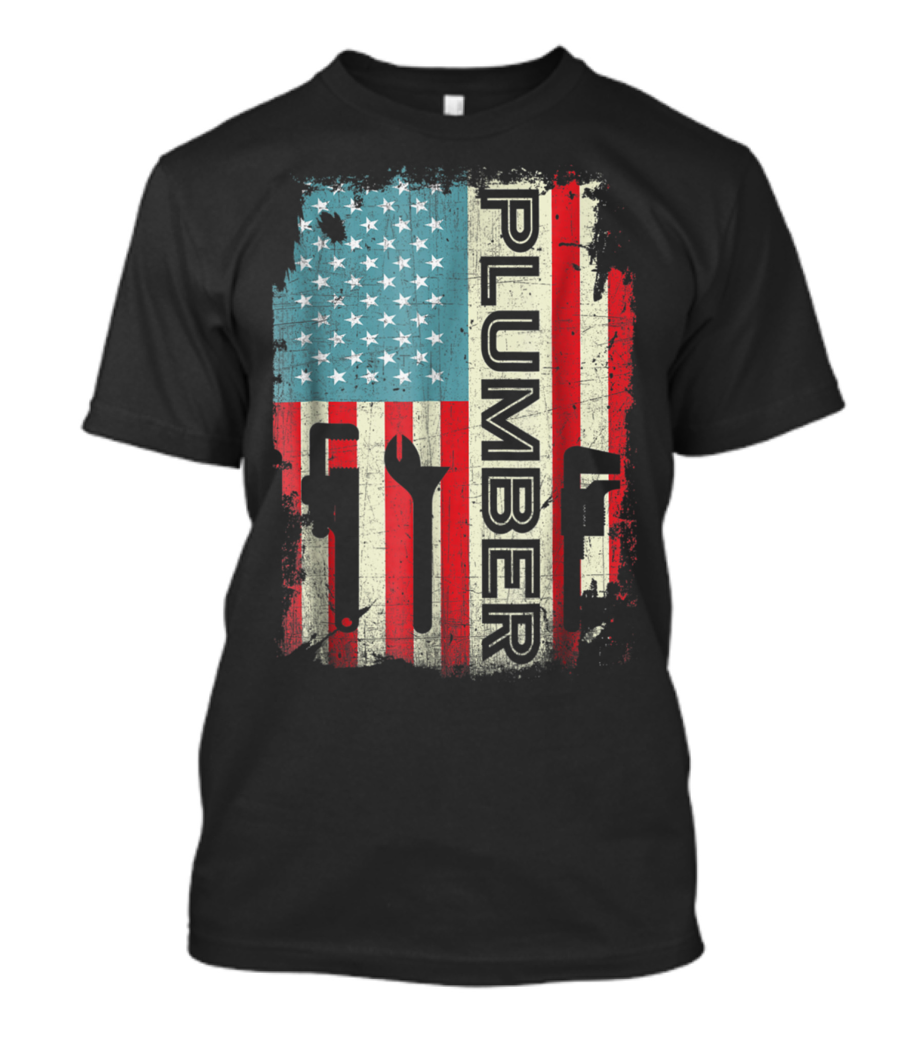 Patriotic Plumber American Flag Tools Design 4th Of July T-Shirt
