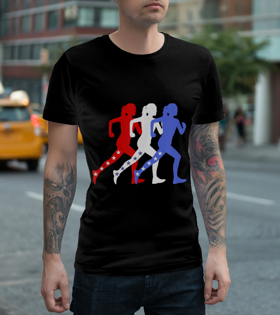Patriotic Red White Blue Stars Runner T-Shirt