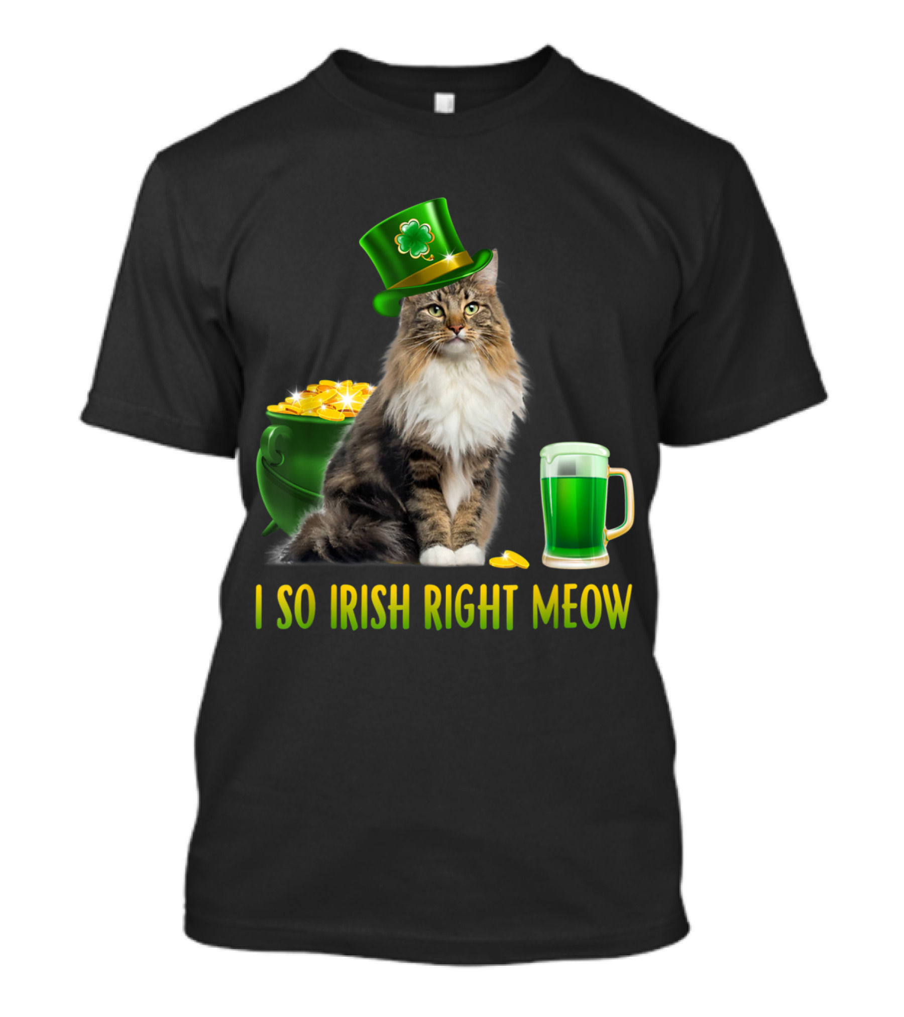 St Paddys Day I So Irish Right Meow Cat With Leprechaun Hat And Green Beer T-Shirt