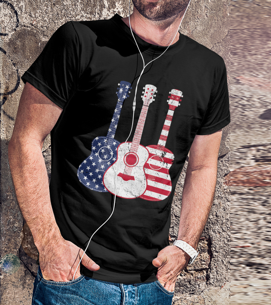 Stars And Stripes Red White Blue Patriotic Guitar Trio T-Shirt