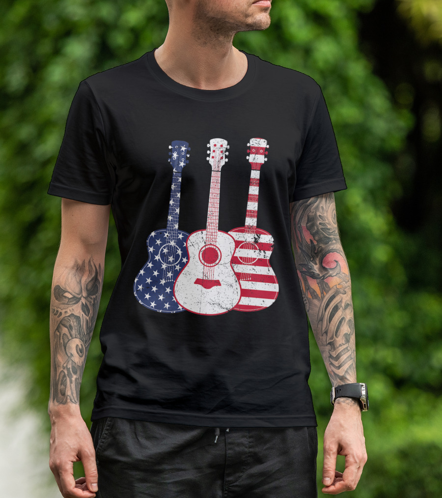 Stars And Stripes Red White Blue Patriotic Guitar Trio T-Shirt