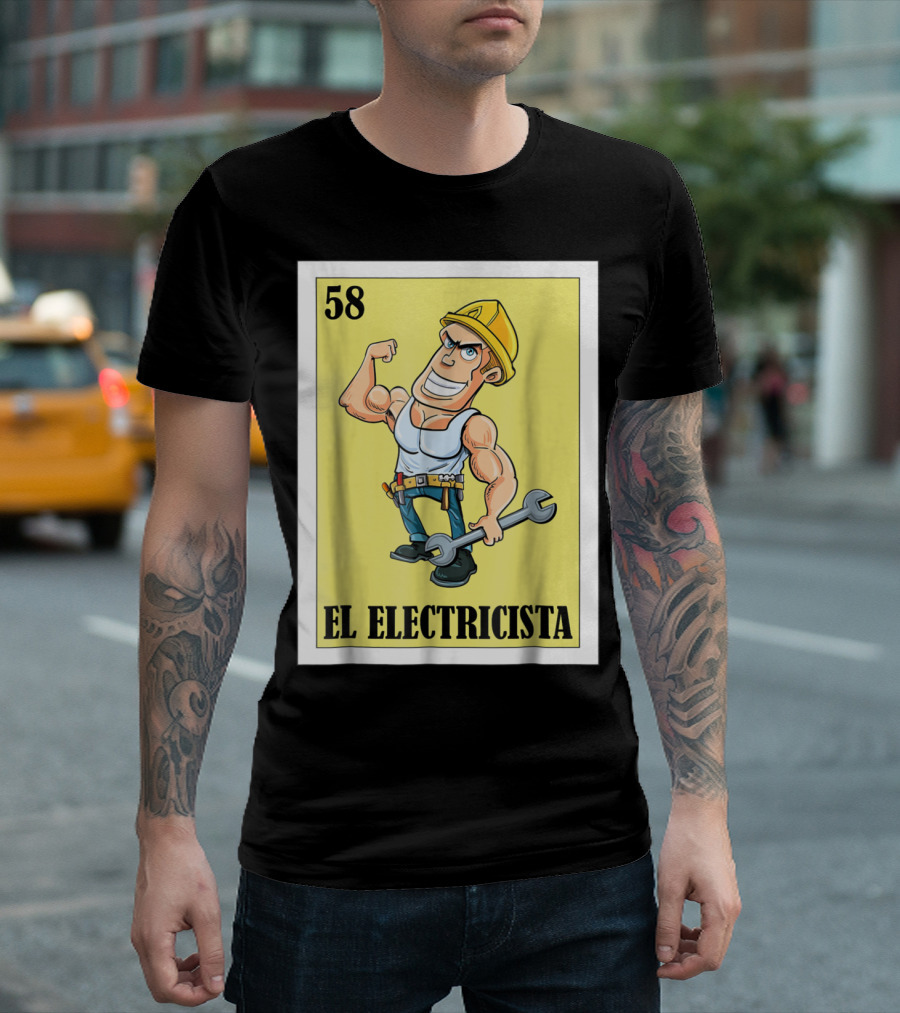 El Electricista Lotería Card 58 Construction Worker Cartoon Hero T-Shirt