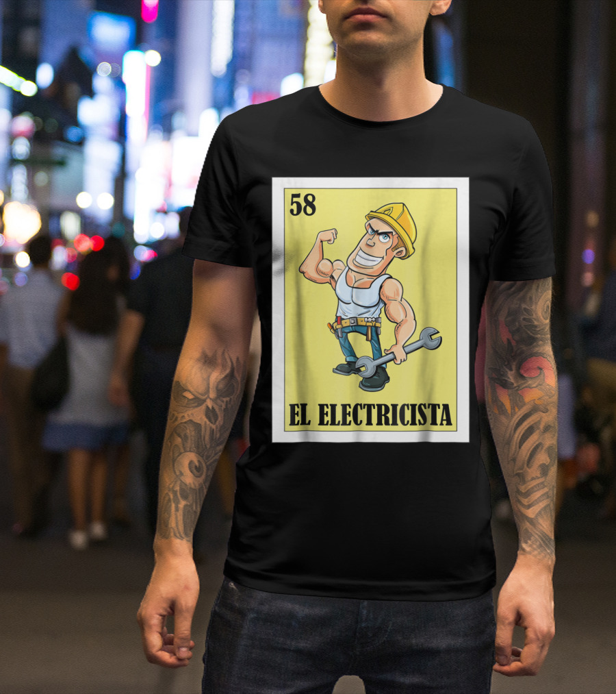 El Electricista Lotería Card 58 Construction Worker Cartoon Hero T-Shirt