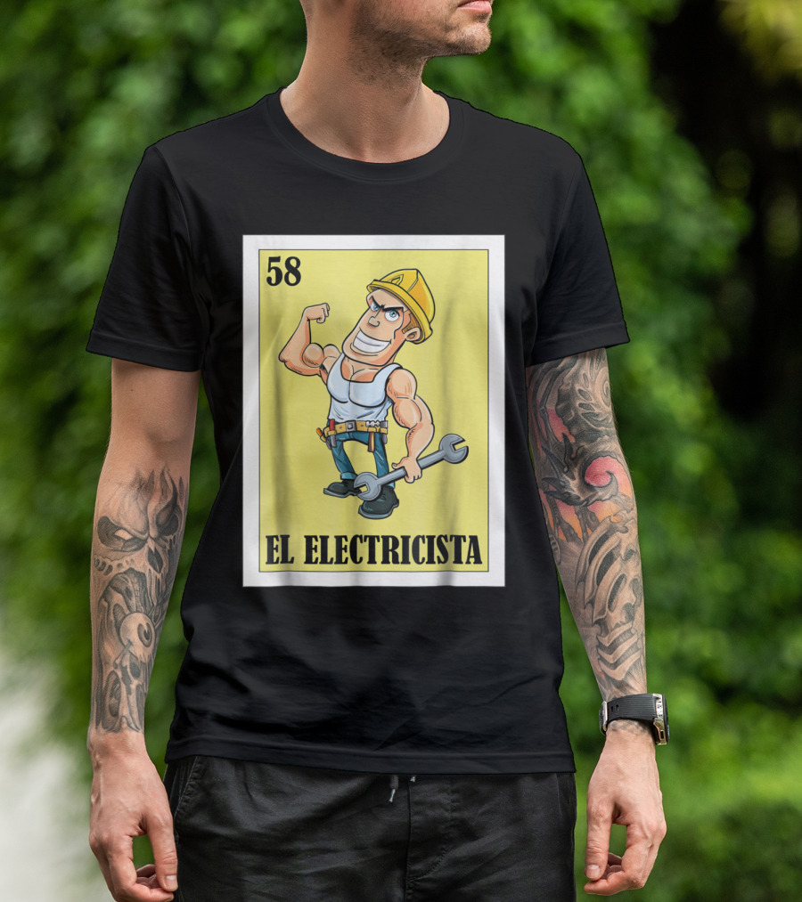 El Electricista Lotería Card 58 Construction Worker Cartoon Hero T-Shirt