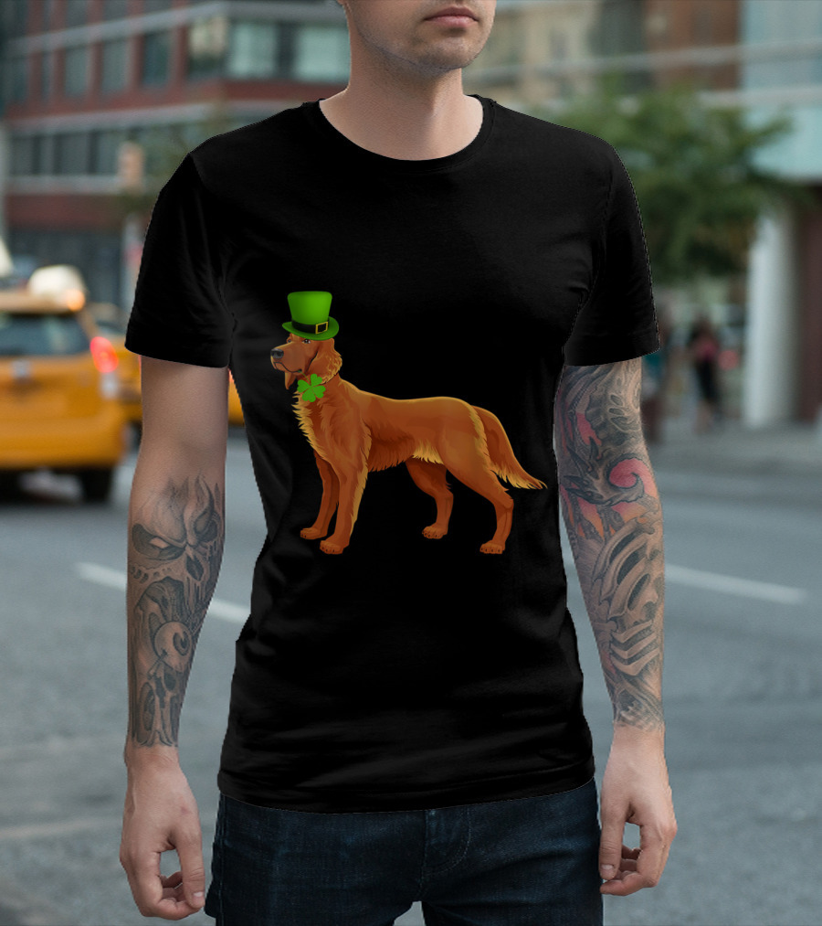 Irish Setter Dog in Green Hat with Clover for St Patrick's Day T-Shirt