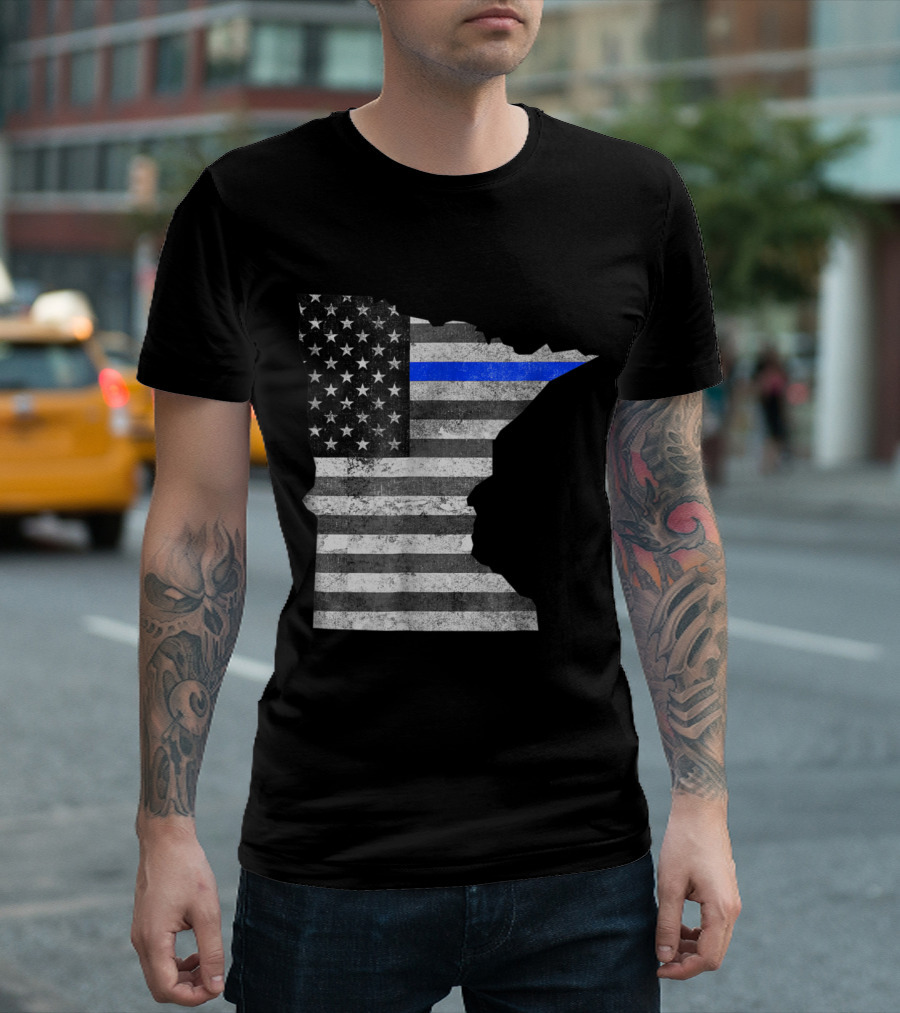 Minnesota Police Support Thin Blue Line American Flag Map T-Shirt
