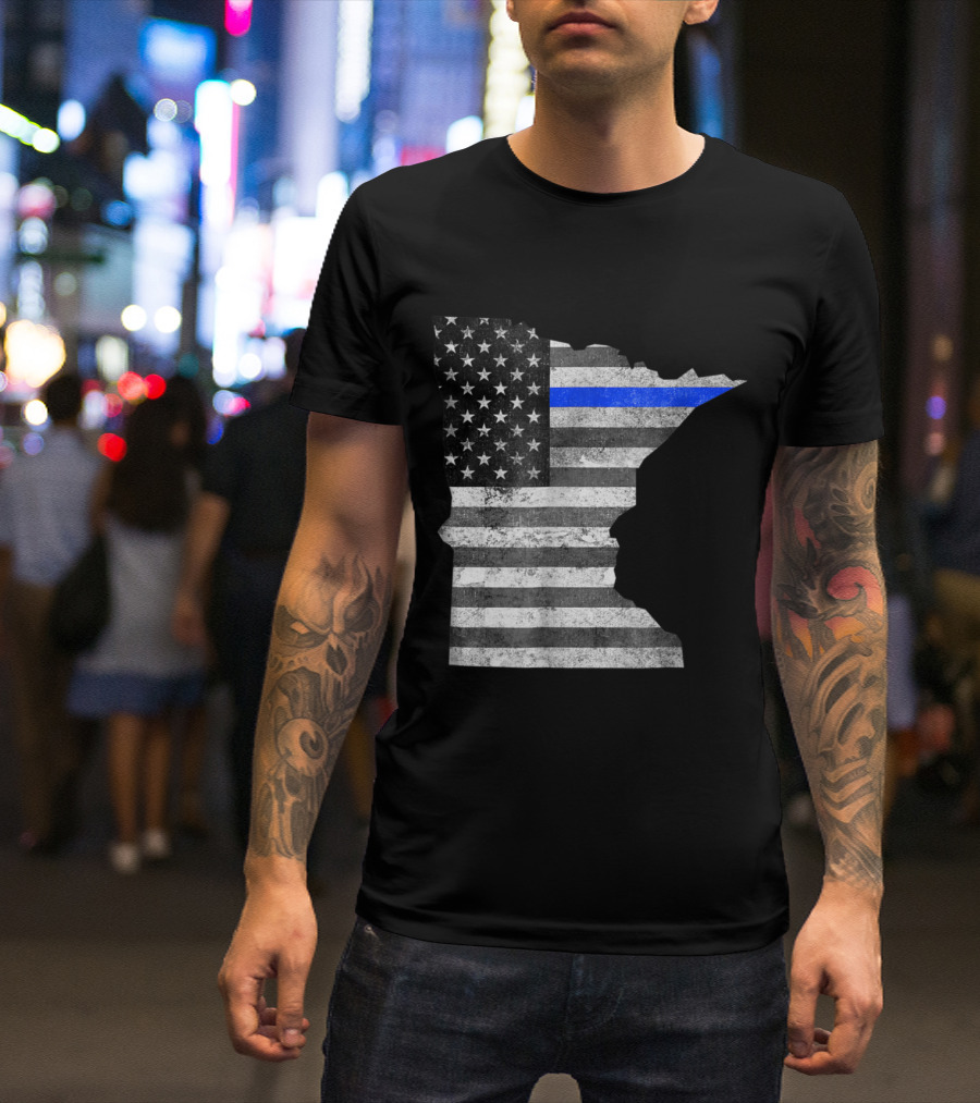 Minnesota Police Support Thin Blue Line American Flag Map T-Shirt