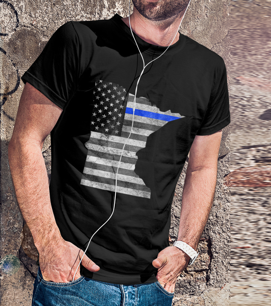 Minnesota Police Support Thin Blue Line American Flag Map T-Shirt