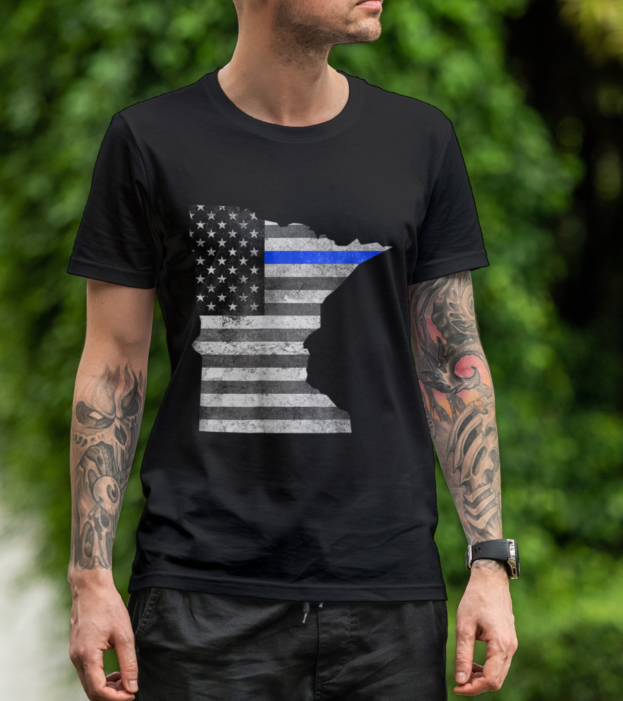 Minnesota Police Support Thin Blue Line American Flag Map T-Shirt