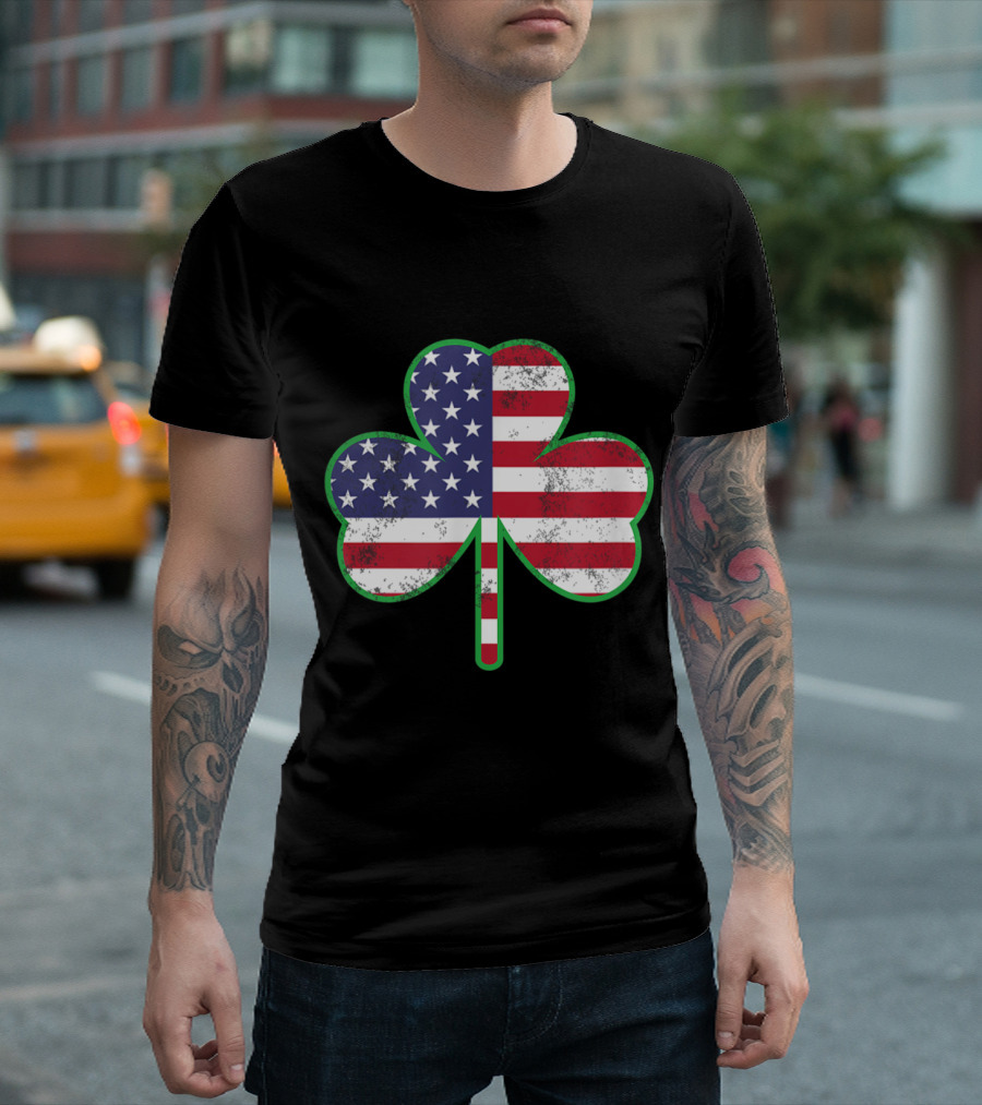USA Flag Shamrock St Patrick's Day Irish Patriotic T-Shirt