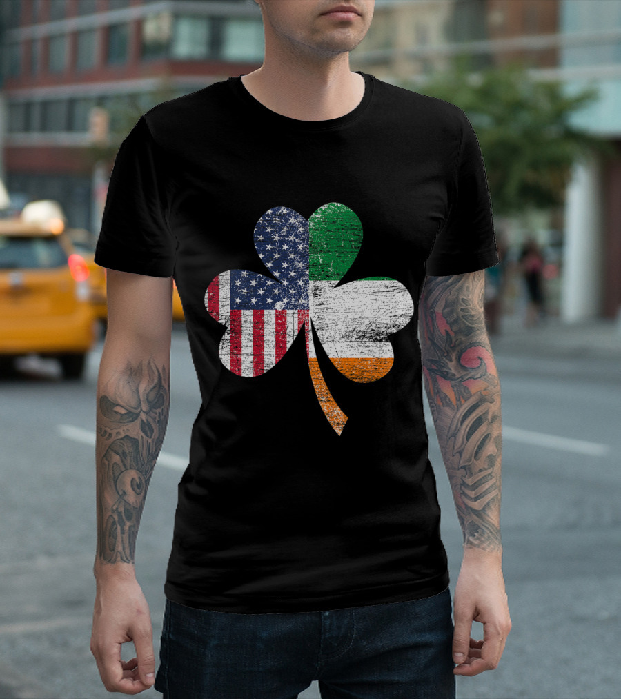 USA US Flag Shamrock Irish Flag Clover T-Shirt