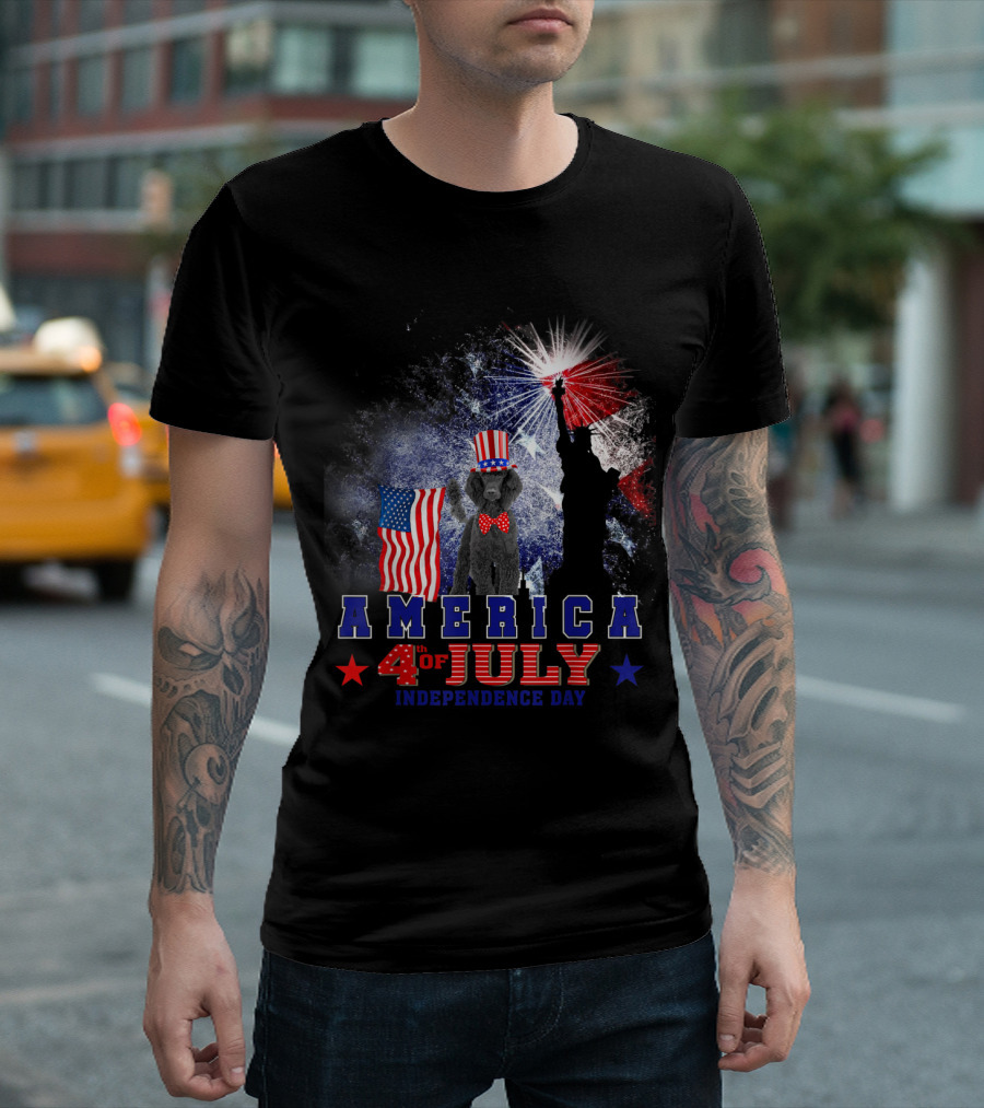 America 4th of July Independence Day Standard Poodle with Flag and Liberty T-Shirt