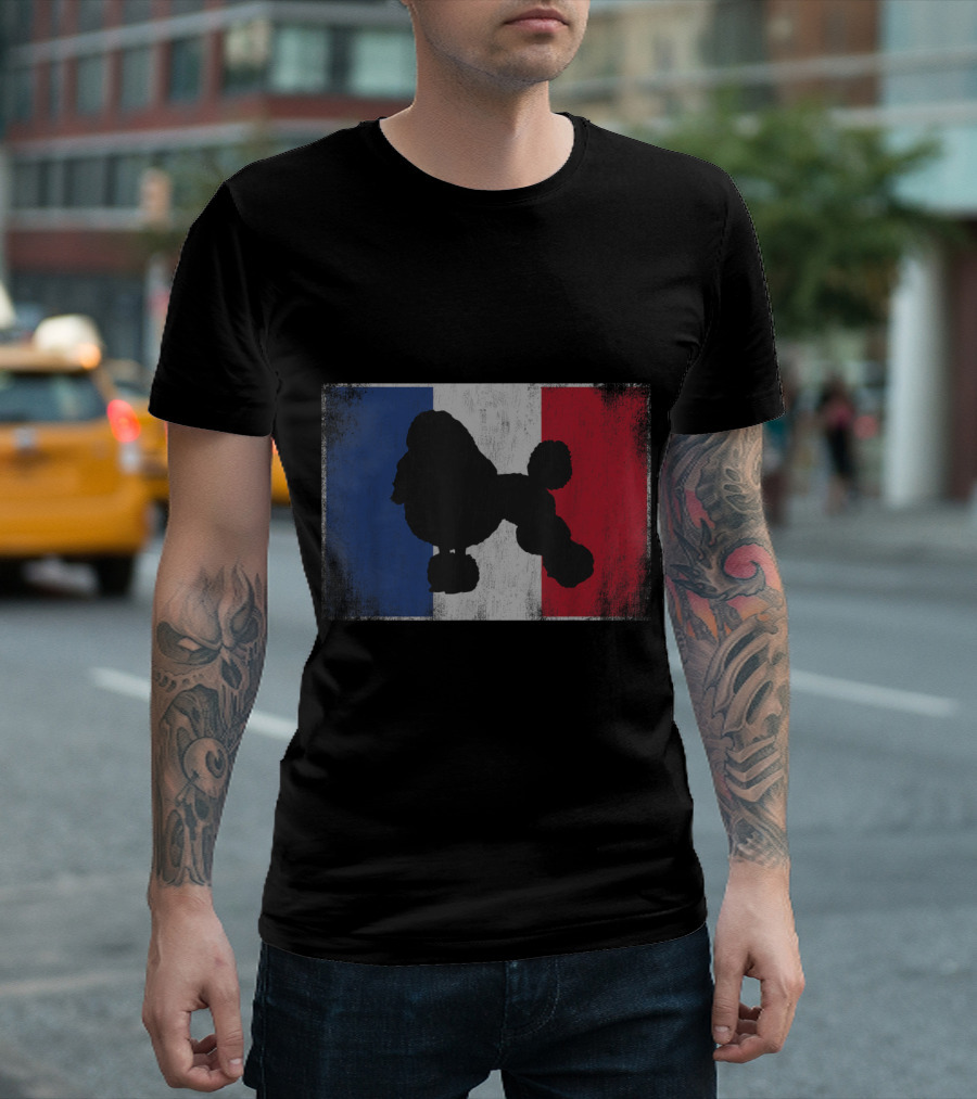 Standard Poodle Silhouette on French Flag Bastille Day T-Shirt
