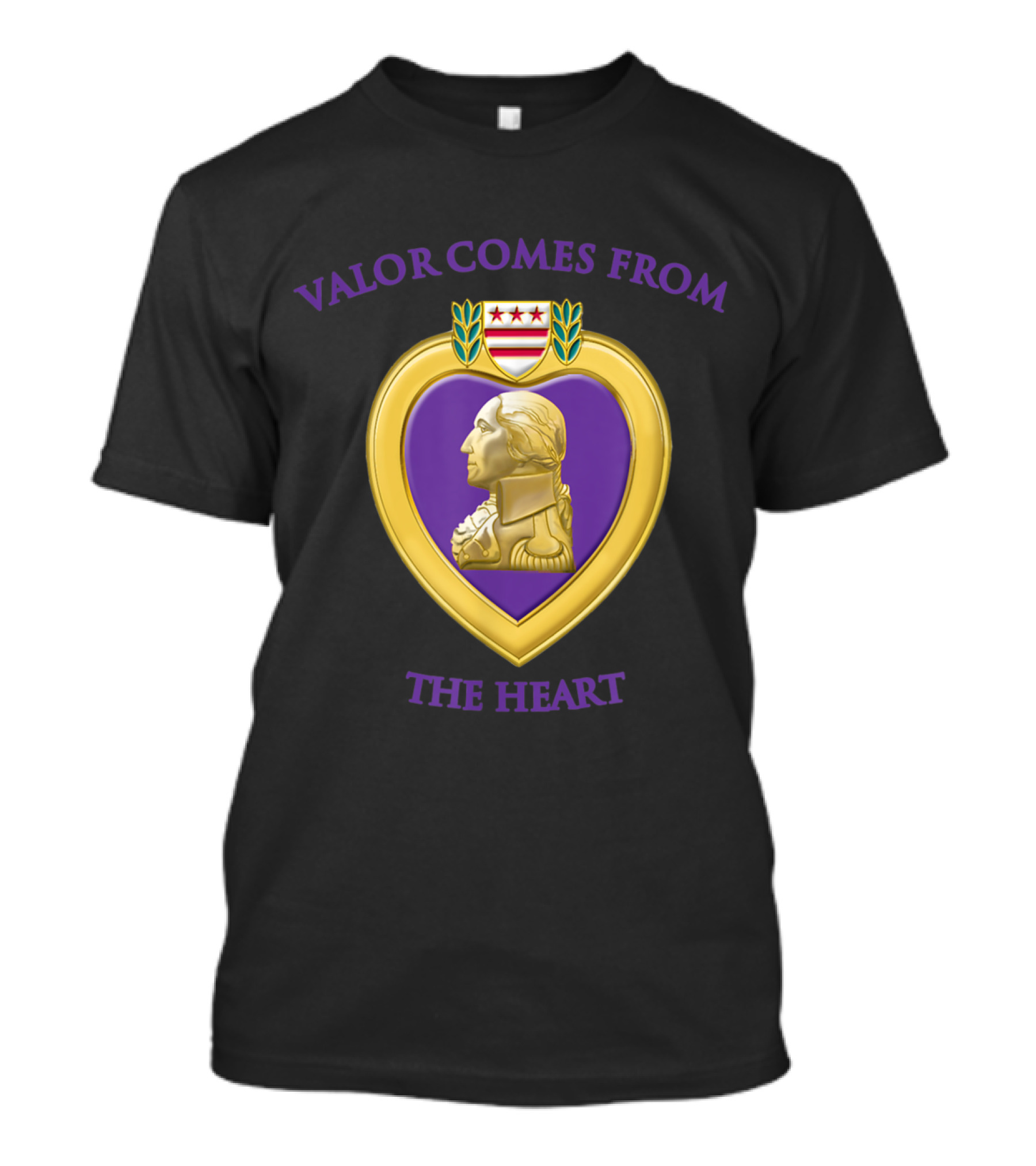 Valor Comes From The Heart Purple Heart Medal Design With Historic Profile And Rich Emblem Insignia T-Shirt