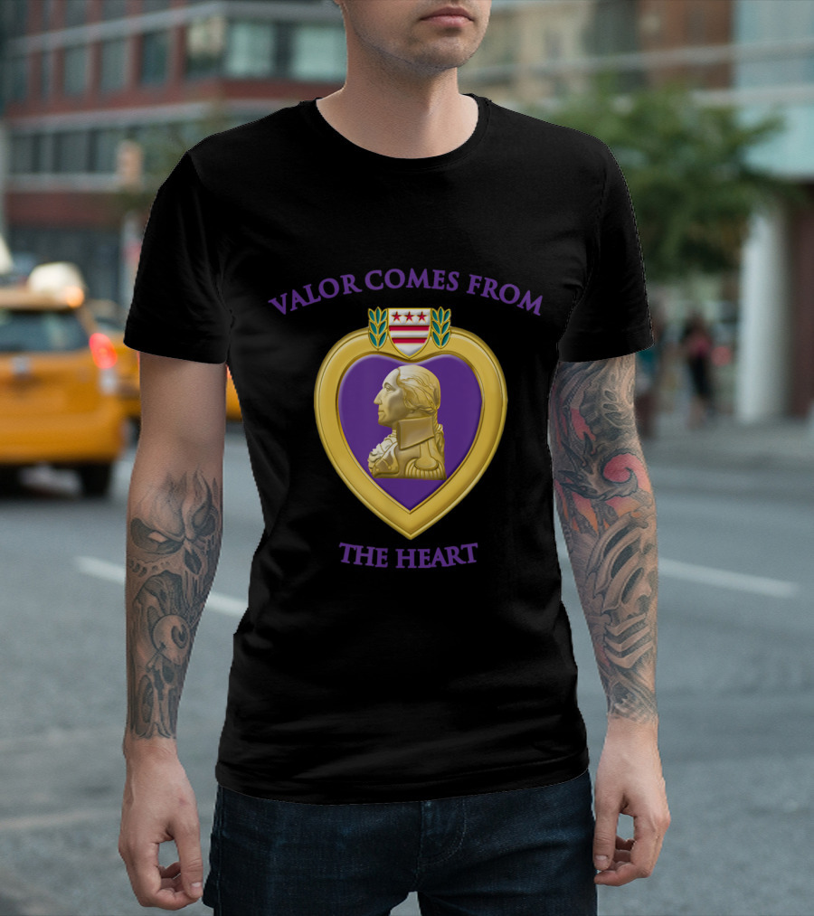 Valor Comes From The Heart Purple Heart Medal Design With Historic Profile And Rich Emblem Insignia T-Shirt
